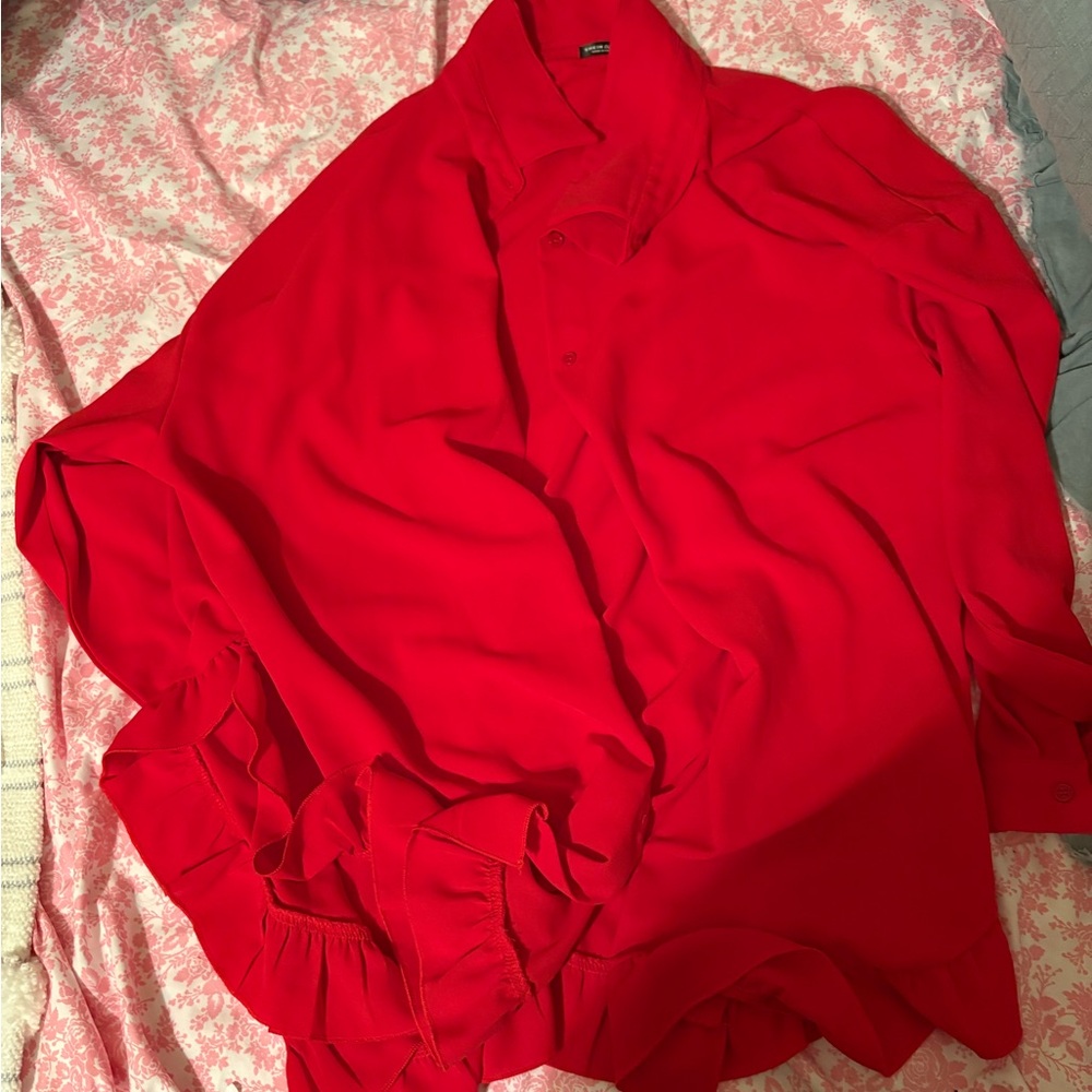 Vibrant Red Button-Up Blouse